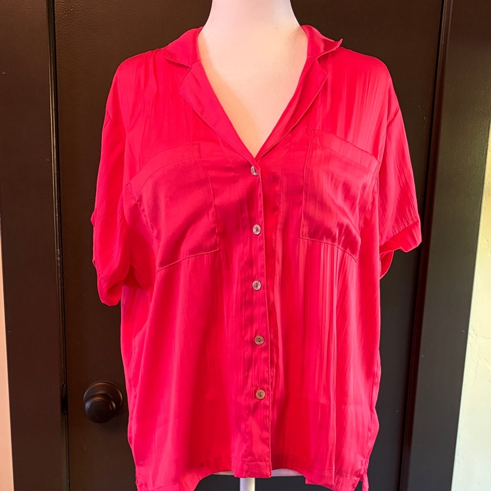 Anthropologie Women's Pink Button-Up Blouse